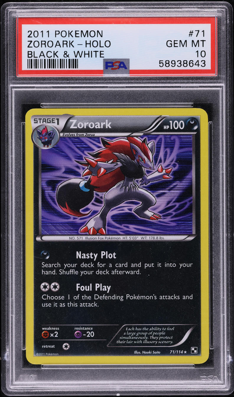 2011 POKEMON BLACK & WHITE HOLO ZOROARK #71 PSA 10 GEM MINT