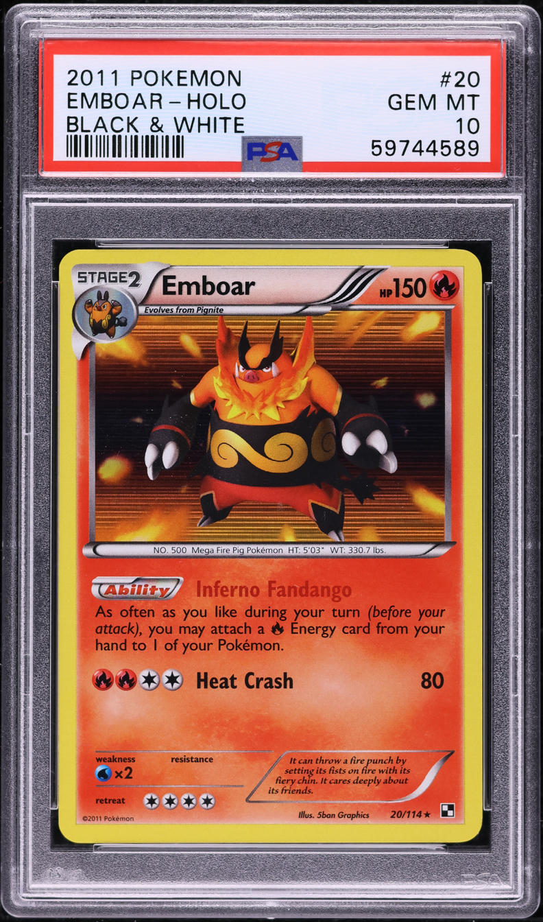 2011 POKEMON BLACK & WHITE HOLO EMBOAR #20 PSA 10 *POP 9*