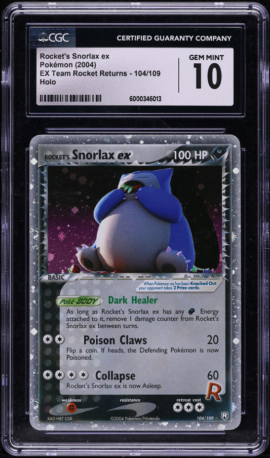 2004 POKEMON EX TEAM ROCKET RETURNS HOLO ROCKET'S SNORLAX EX #104 CGC 10 GEM MINT