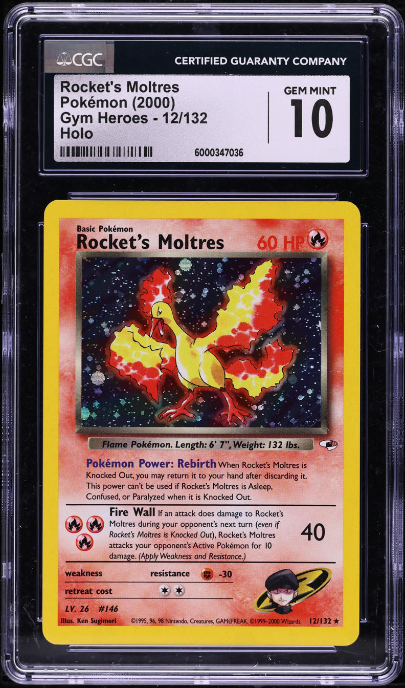 2000 POKEMON GYM HEROES HOLO ROCKET'S MOLTRES #12 CGC 10 GEM MINT