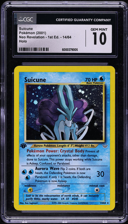 2001 POKEMON NEO REVELATION 1ST EDITION HOLO SUICUNE #14 CGC 10 GEM MINT