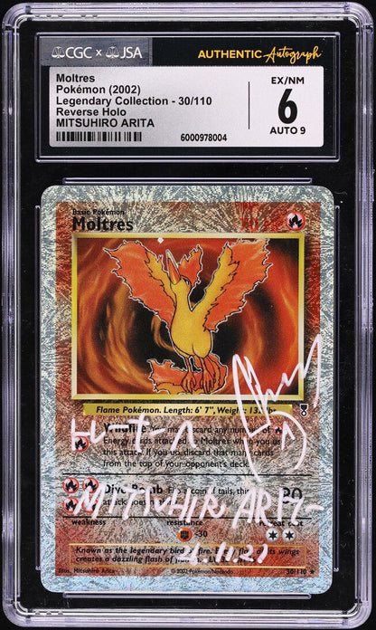 2002 POKEMON LEGENDARY COLLECTION REVERSE HOLO MOLTRES #30 ARITA AUTO 9 CGC 6