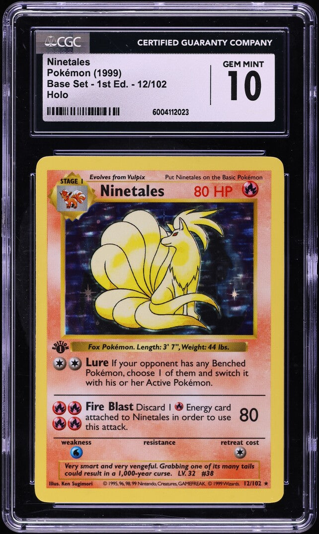 1999 POKEMON BASE SET SHADOWLESS 1ST EDITION HOLO NINETALES #12 CGC 10 GEM MINT