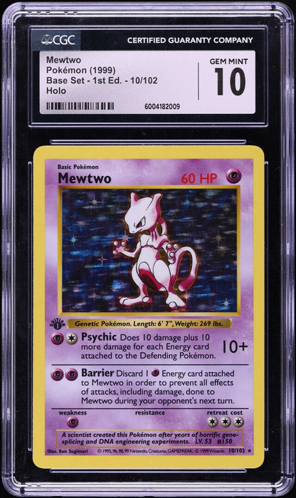 1999 POKEMON BASE SET 1ST EDITION HOLO MEWTWO #10 CGC 10 GEM MINT