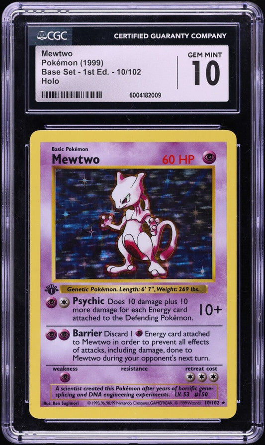 1999 POKEMON BASE SET 1ST EDITION HOLO MEWTWO #10 CGC 10 GEM MINT