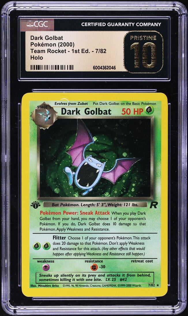 2000 POKEMON TEAM ROCKET 1ST EDITION HOLO DARK GOLBAT #7 CGC 10 PRISTINE