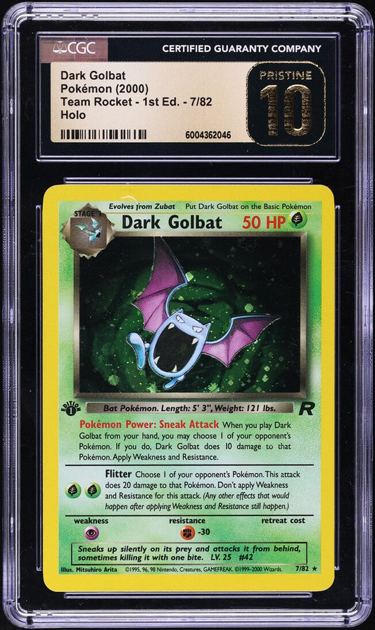 2000 POKEMON TEAM ROCKET 1ST EDITION HOLO DARK GOLBAT #7 CGC 10 PRISTINE