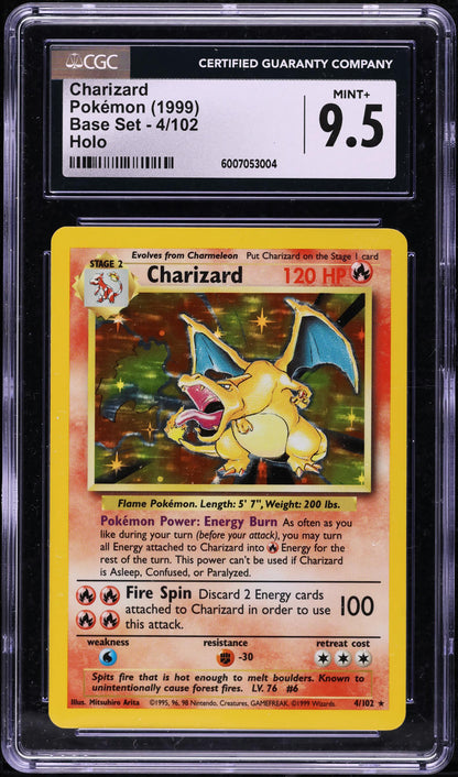 1999 POKEMON BASE SET HOLO CHARIZARD #4 CGC 9.5 MINT+