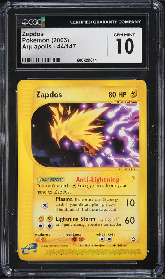 2003 POKEMON AQUAPOLIS ZAPDOS #44 CGC 10 GEM MINT