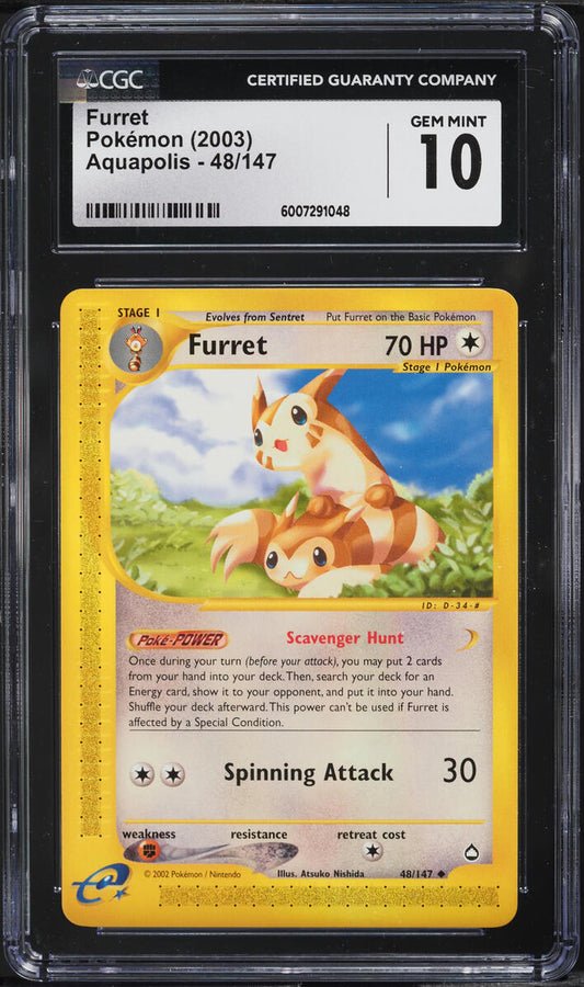 2003 POKEMON AQUAPOLIS FURRET #48 CGC 10 GEM MINT