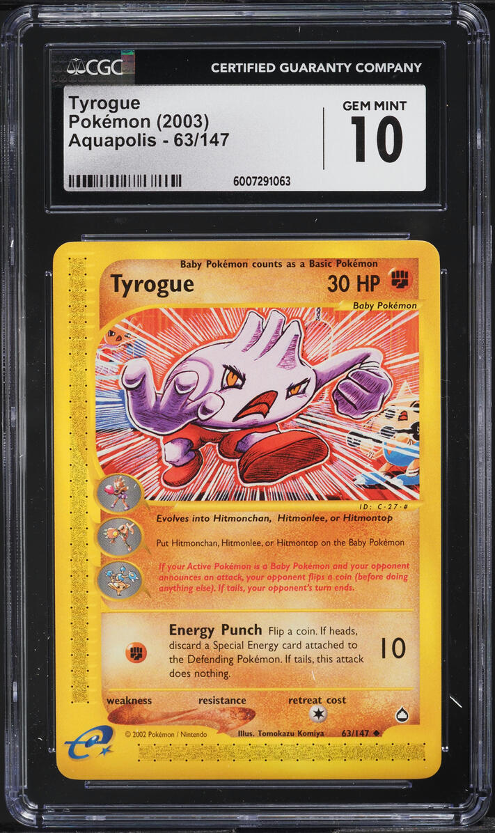 2003 POKEMON AQUAPOLIS TYROGUE #63 CGC 10 GEM MINT