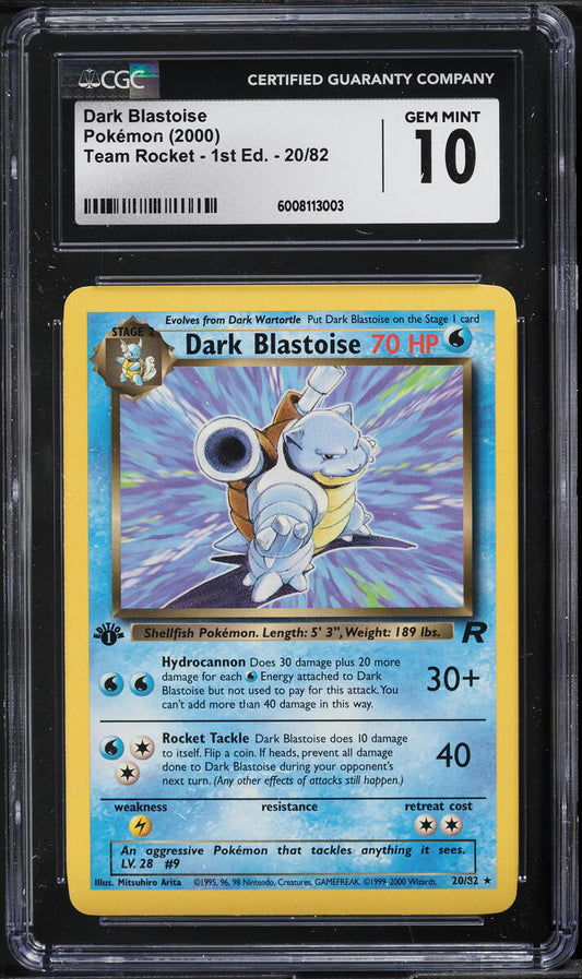 2000 POKEMON TEAM ROCKET 1ST EDITION DARK BLASTOISE #20 CGC 10 GEM MINT