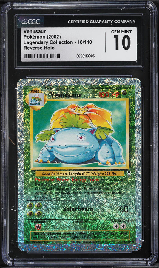 2002 POKEMON LEGENDARY COLLECTION REVERSE HOLO VENUSAUR #18 CGC 10 GEM MINT