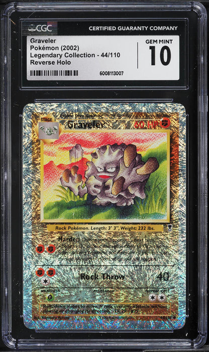 2002 POKEMON LEGENDARY COLLECTION REVERSE HOLO GRAVELER #44 CGC 10 GEM MINT