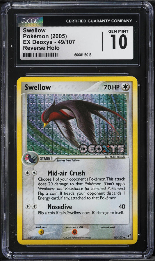 2005 POKEMON EX DEOXYS REVERSE HOLO SWELLOW #49 CGC 10 GEM MINT