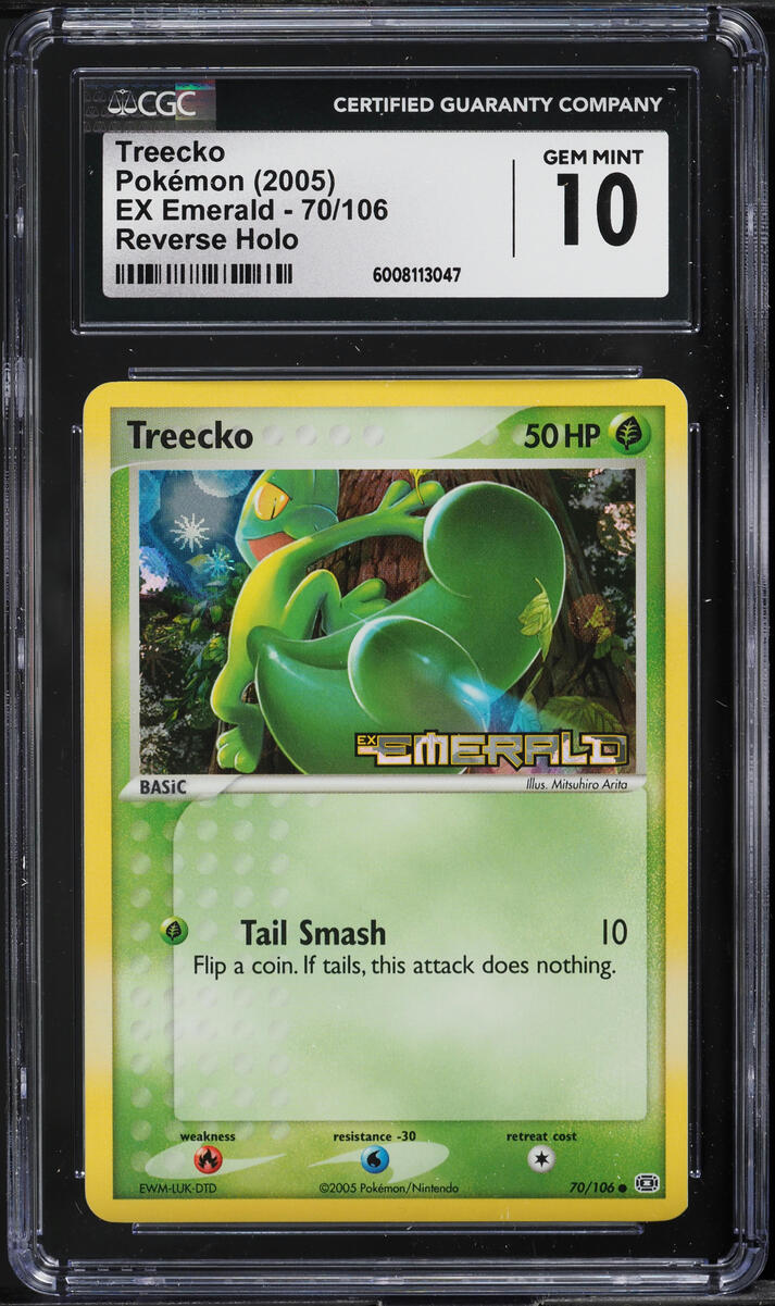 2005 POKEMON EX EMERALD REVERSE HOLO TREECKO #70 CGC 10 GEM MINT