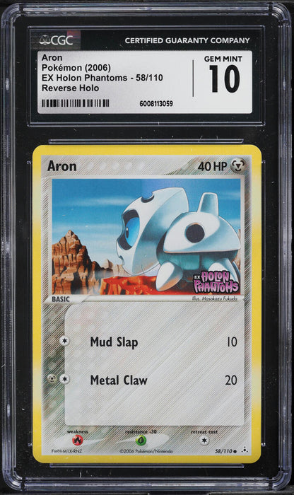 2006 POKEMON EX HOLON PHANTOMS REVERSE HOLO ARON #58 CGC 10 GEM MINT