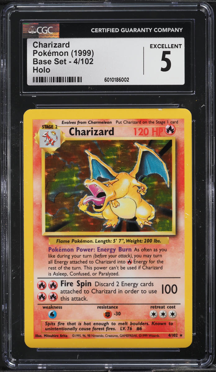 1999 POKEMON BASE SET HOLO CHARIZARD #4 CGC 5 EX