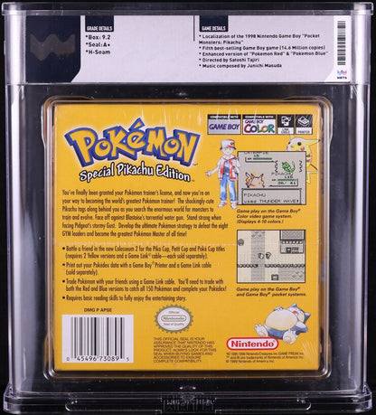 1999 POKEMON YELLOW VERSION NO ESRB NINTENDO GAME BOY GB WATA 9.2 A+ SEALED
