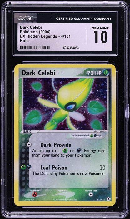 2004 POKEMON EX HIDDEN LEGENDS HOLO DARK CELEBI #4 CGC 10 GEM MINT