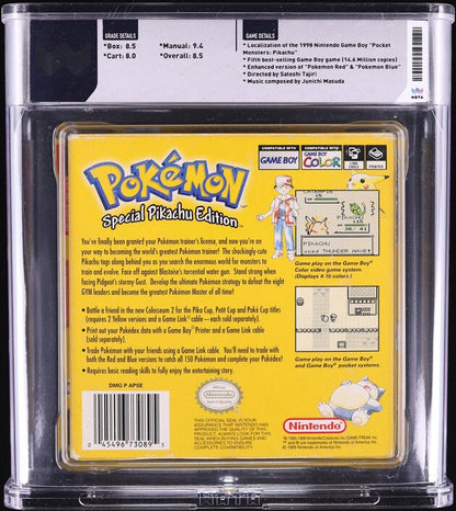 1999 POKEMON YELLOW VERSION BLACK ESRB NINTENDO GAME BOY GB WATA 8.5 CIB