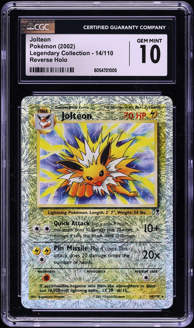 2002 POKEMON LEGENDARY COLLECTION REVERSE HOLO JOLTEON #14 CGC 10 GEM MINT