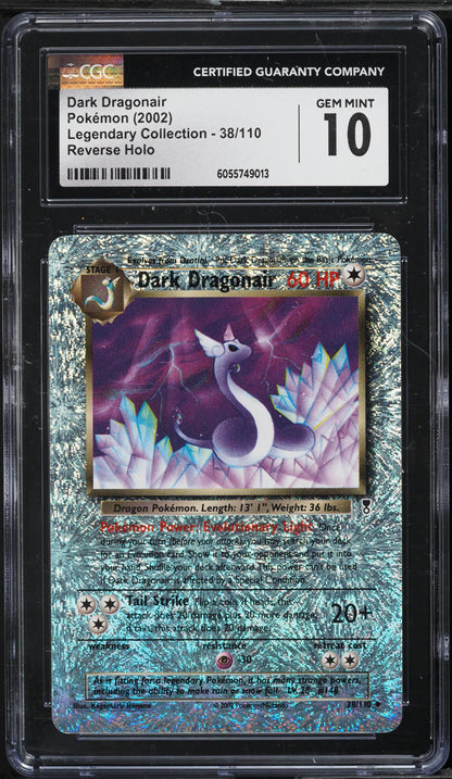 2002 POKEMON LEGENDARY COLLECTION REVERSE HOLO DARK DRAGONAIR #38 CGC 10 GEM
