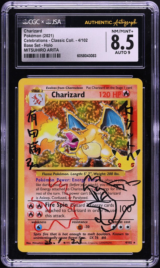 2021 POKEMON SWSH CELEBRATIONS CLASSIC COLLECTION HOLO CHARIZARD #4 ARITA AUTO 9 CGC 8.5