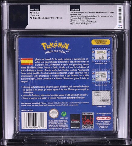 1998 POKEMON BLUE VERSION SPANISH NINTENDO GAME BOY GB WATA 9.6 A+ SEALED