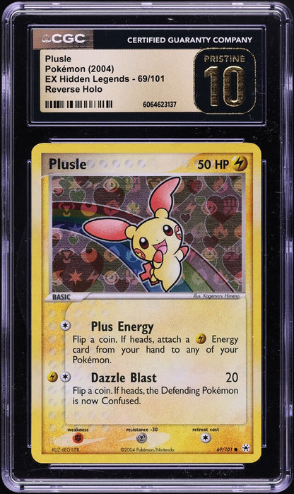 2004 POKEMON EX HIDDEN LEGENDS REVERSE HOLO PLUSLE #69 CGC 10 PRISTINE