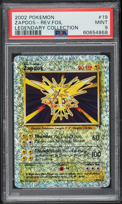 2002 POKEMON LEGENDARY COLLECTION REVERSE HOLO ZAPDOS #19 PSA 9 MINT