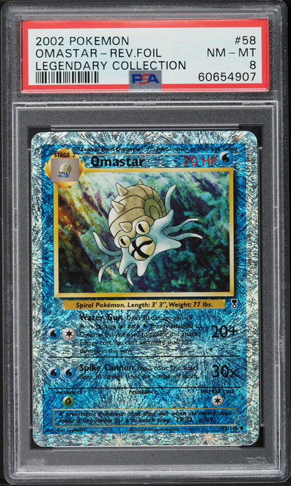 2002 POKEMON LEGENDARY COLLECTION REVERSE HOLO OMASTAR #58 PSA 8 NM-MT