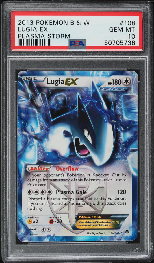 2013 POKEMON BLACK & WHITE PLASMA STORM LUGIA EX #108 PSA 10 GEM MINT