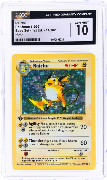 1999 POKEMON BASE SET HOLO 1ST EDITION RAICHU #14 CGC 10