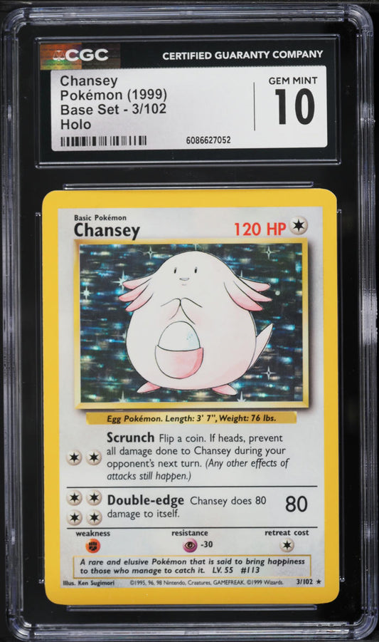 1999 POKEMON BASE SET HOLO CHANSEY #3 CGC 10 GEM MINT