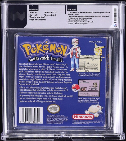 1998 POKEMON BLUE VERSION NINTENDO GAME BOY WATA 6.0 CIB