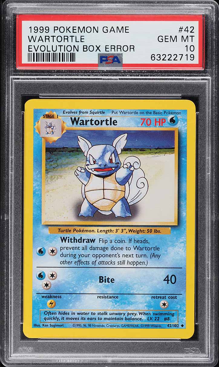 1999 POKEMON BASE SET EVOLUTION BOX ERROR WARTORTLE #42 PSA 10 GEM MINT