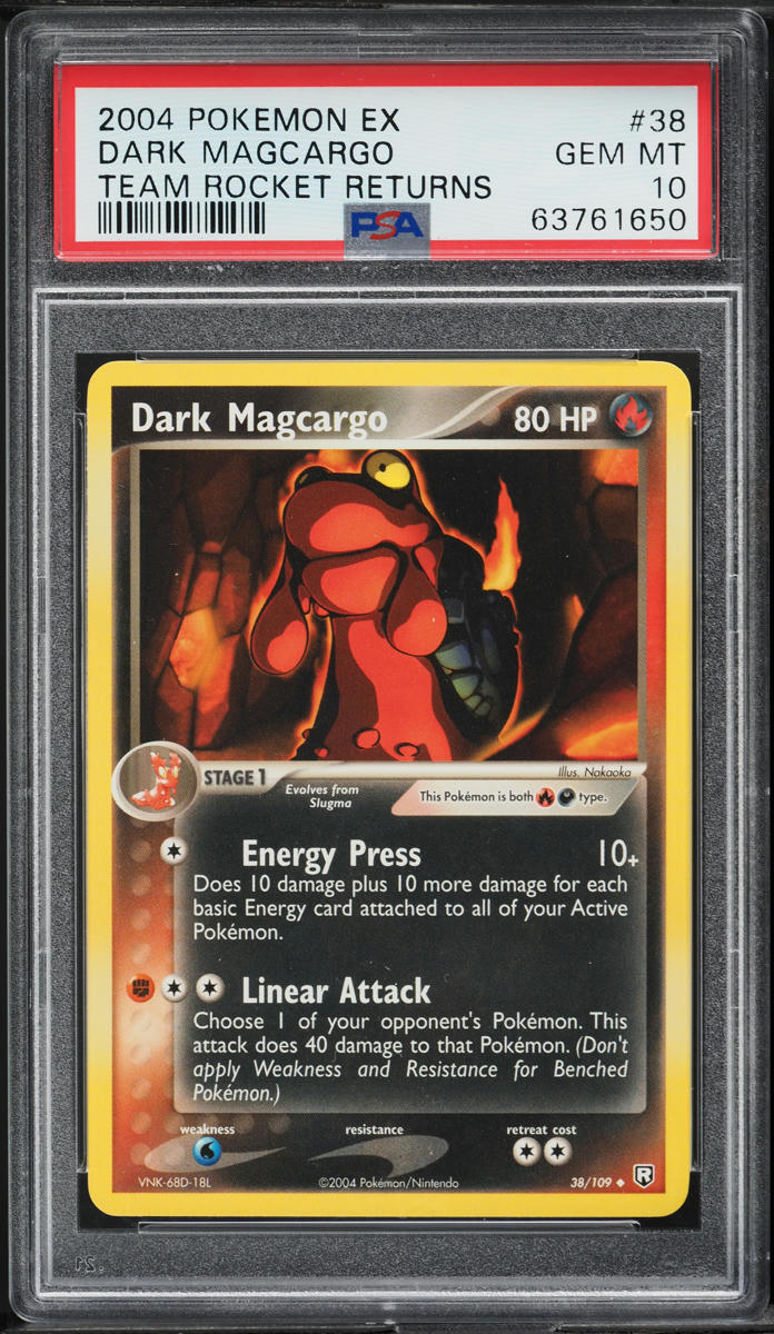 2004 POKEMON EX TEAM ROCKET RETURNS DARK MAGCARGO #38 PSA 10 GEM MINT