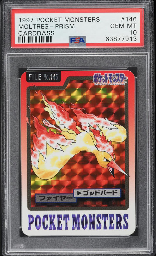 1997 POKEMON JAPANESE POCKET MONSTERS CARDDASS PRISM MOLTRES #146 PSA 10