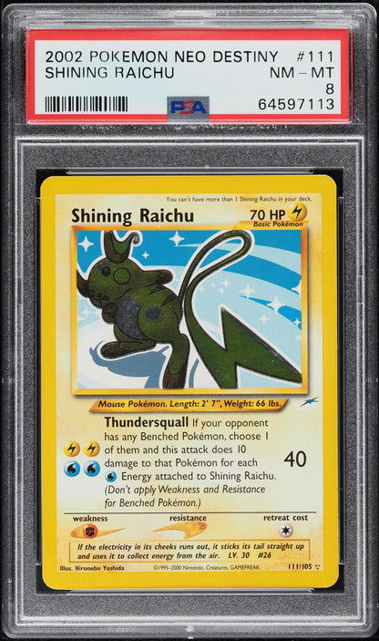 2002 POKEMON NEO DESTINY SHINING RAICHU #111 PSA 8 NM-MT