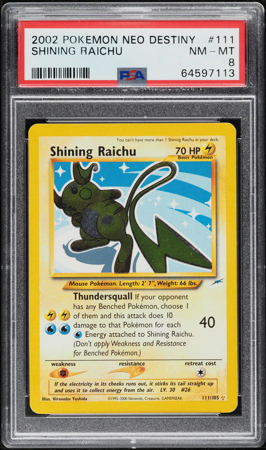 2002 POKEMON NEO DESTINY SHINING RAICHU #111 PSA 8 NM-MT