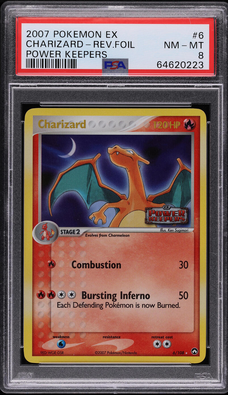 2007 POKEMON EX POWER KEEPERS REVERSE HOLO CHARIZARD #6 PSA 8 NM-MT