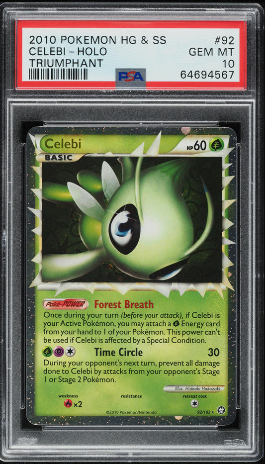 2010 POKEMON HEARTGOLD & SOULSILVER TRIUMPHANT HOLO CELEBI #92 PSA 10 GEM MINT