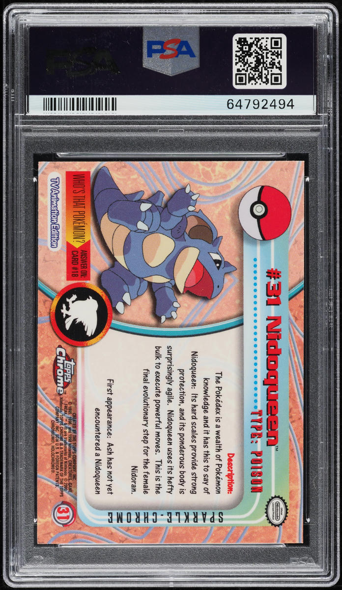 2000 TOPPS CHROME POKEMON SERIES 1 SPARKLE NIDOQUEEN #31 PSA 10 GEM MINT