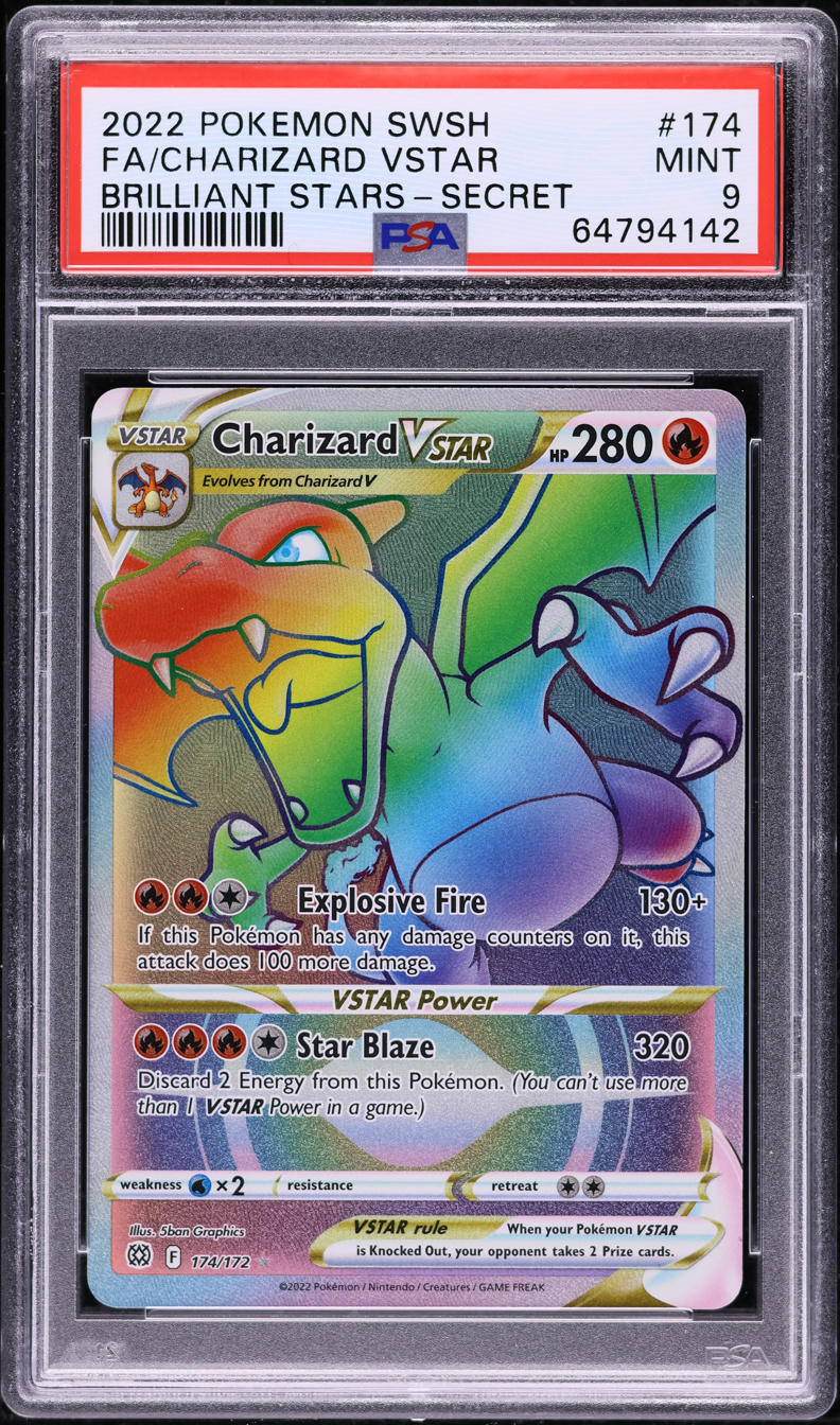 2022 POKEMON SWSH BRILLIANT STARS HYPER RARE CHARIZARD VSTAR #174 PSA 9 MINT