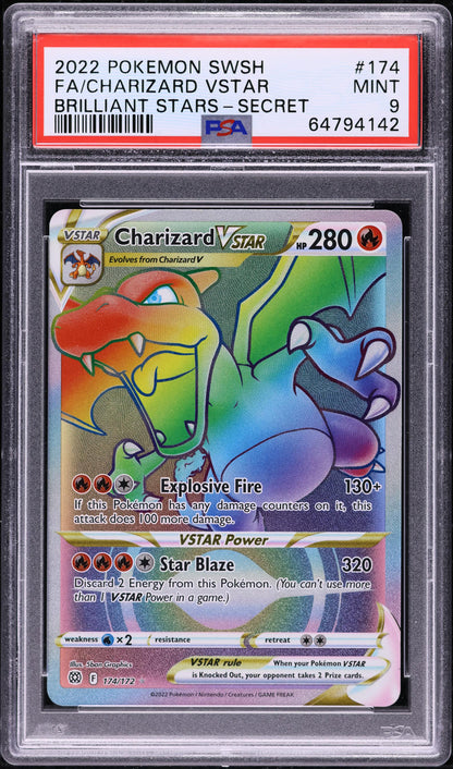 2022 POKEMON SWSH BRILLIANT STARS HYPER RARE CHARIZARD VSTAR #174 PSA 9 MINT