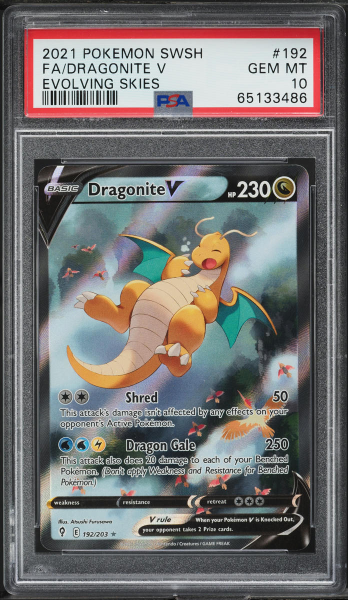 2021 POKEMON SWSH EVOLVING SKIES ALT ART DRAGONITE V #192 PSA 10 GEM MINT