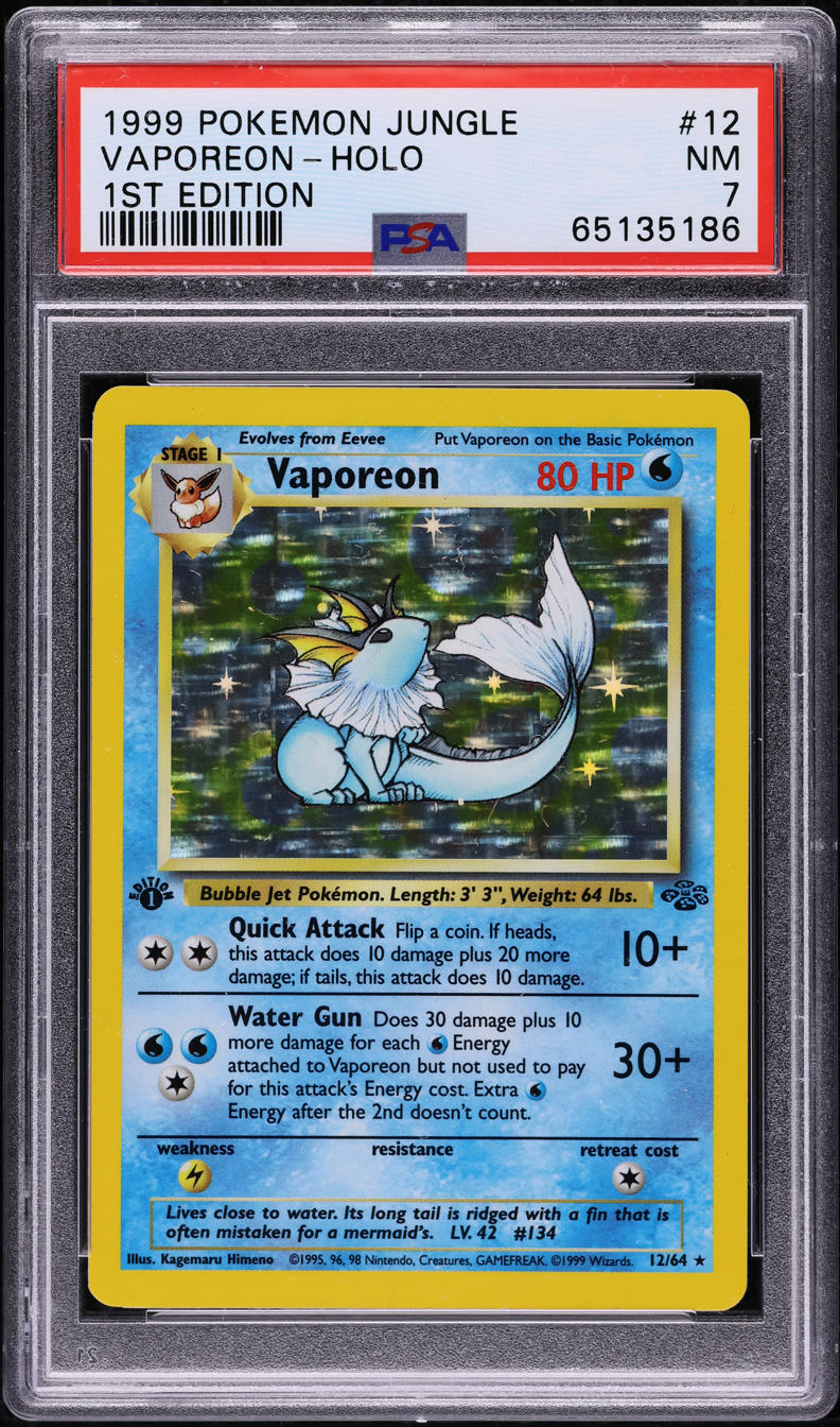 1999 POKEMON JUNGLE 1ST EDITION HOLO VAPOREON #12 PSA 7 NRMT