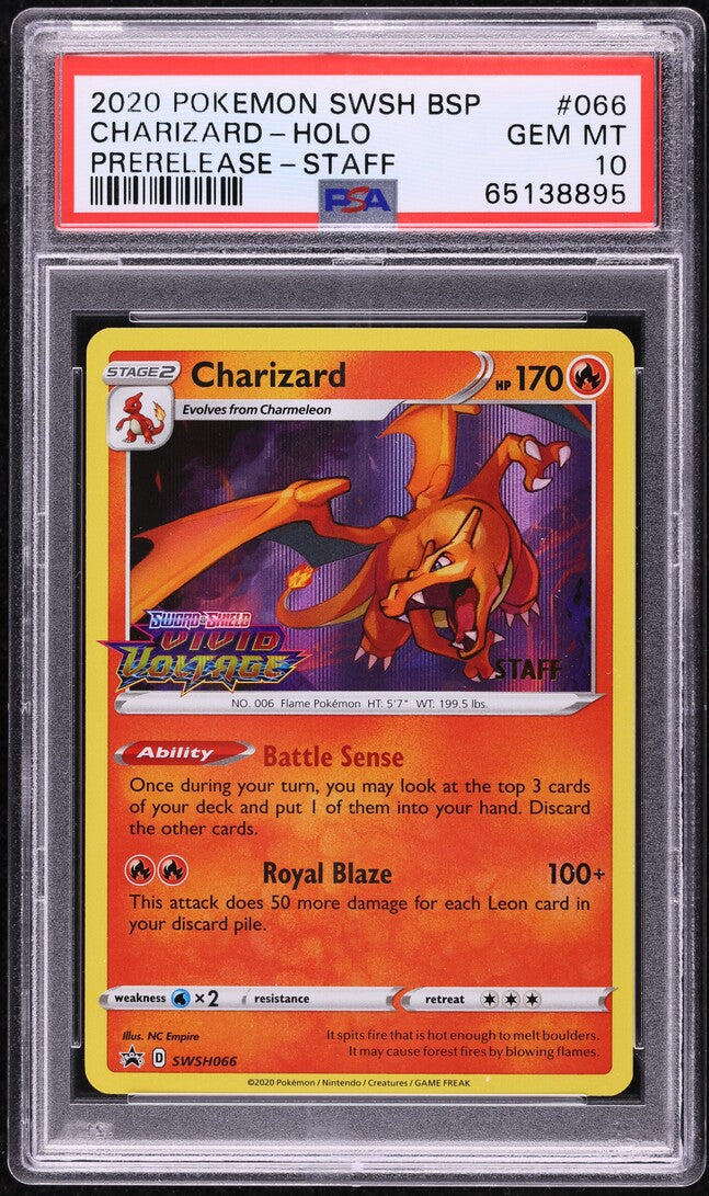 2020 POKEMON SWSH VIVID VOLTAGE PRERELEASE STAFF HOLO CHARIZARD #66 PSA 10 GEM MINT