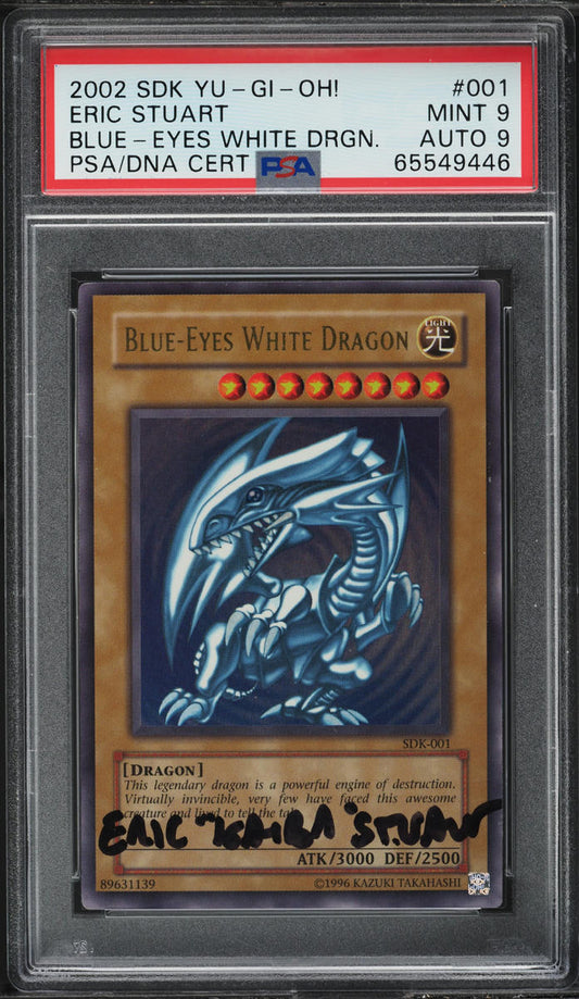 2002 YU-GI-OH! YUGIOH! BLUE-EYES WHITE DRAGON #SDK-001 ERIC STUART AUTO 9 PSA 9